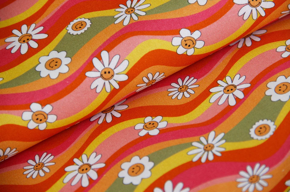 Baumwollstoff Meterware Hippies - Popeline Flower Power, Webware Blume *Ab 50 cm - Bild 2 von 4