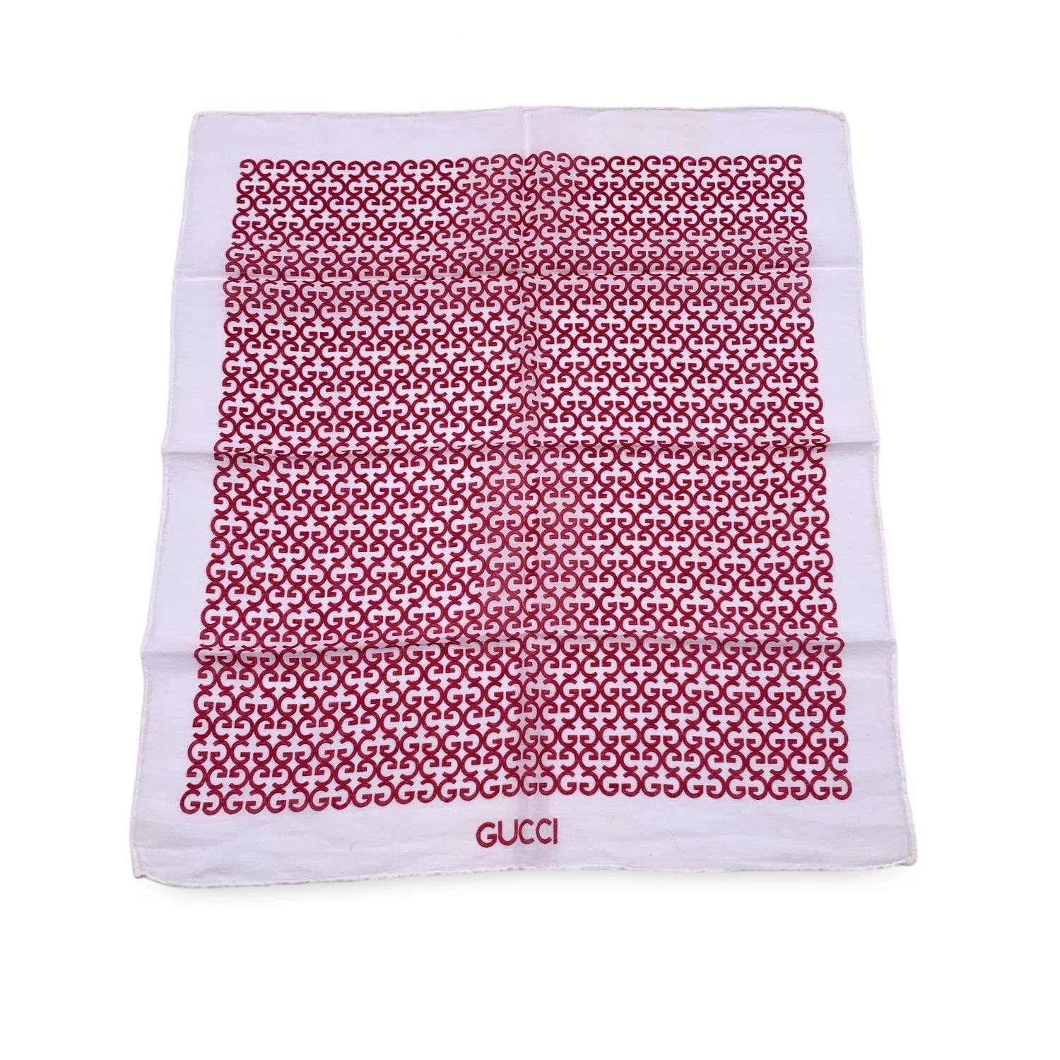 Écharpe de poche carrée à col en coton authentique Gucci vintage magenta blanc magenta GG