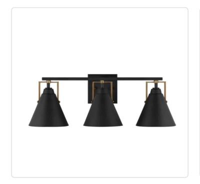 HDC Insdale 3-Light Matte Black Modern Bathroom Vanity Light Satin Brass Accents