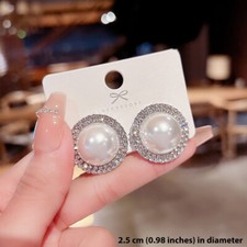 Stud Earrings Big Large Faux Pearl Classic Elegance Vintage Retro Formal Gift UK