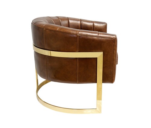 Pasargad Home Vicenza Collection Barrel Leather Chair - Brown - Picture 3 of 8