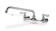 12" Swing Spout with 8" Center Wall Mount Commercial Compartment Sink Faucet