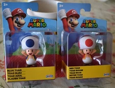 Super Mario BLUE TOAD & RED TOAD 2.5" Inch Jakks Figure NEW