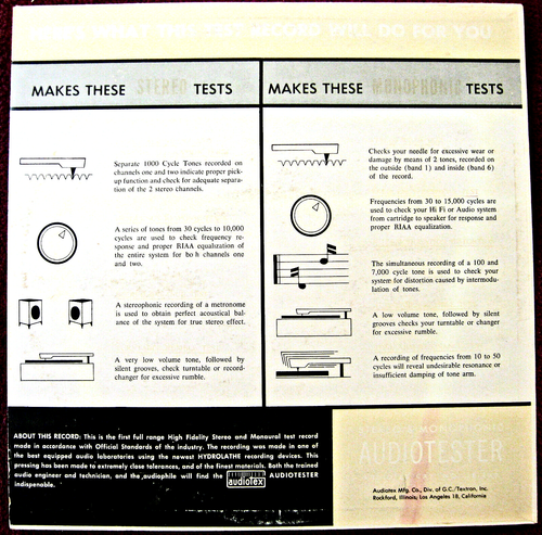 Audiotex Audiotester Stereo/Mono Audiophile Test 1959 Near Mint With Instruction - Picture 2 of 4