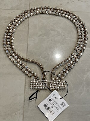 Zara Faux Pearls Rhinestone Belt Size Medium NWT | eBay display picture 1