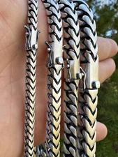 Handmade Franco Chain Necklace Oxidized Real 925 Sterling Silver Box Lock 4-10mm