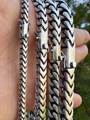 Handmade Franco Chain Necklace Oxidized Real 925 Sterling Silver Box Lock  4-10mm