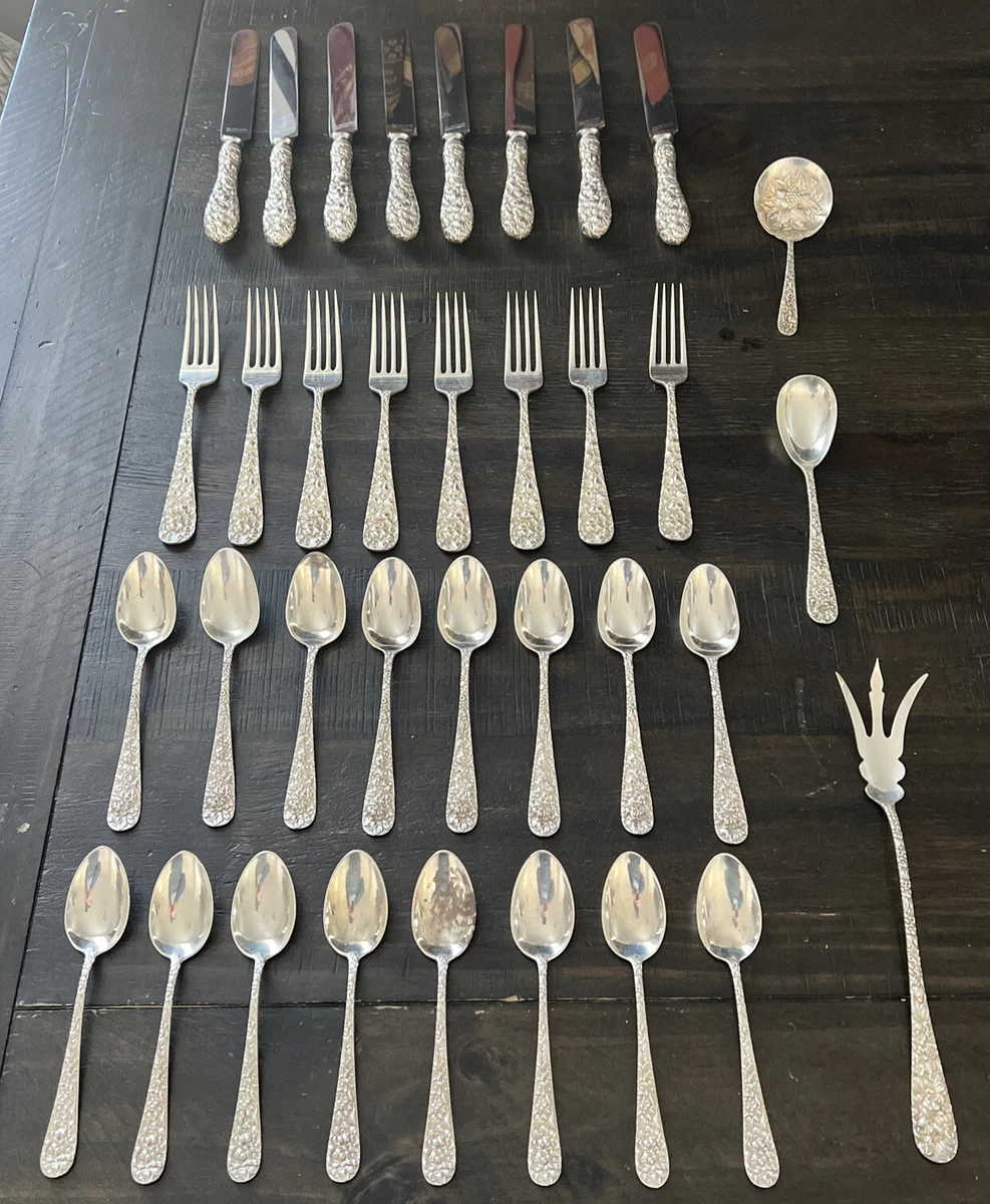 35 PIECE SET STIEFF REPOUSSE STIEFF ROSE STERLING SILVER FLATWARE No Monogram