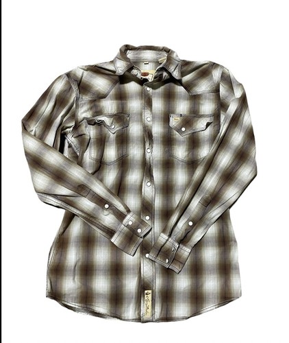Khaki Plaid Pearl Snap. 147 