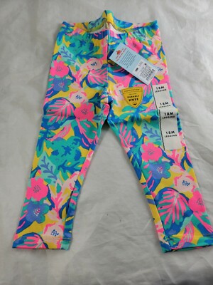 Cat & Jack Toddler Girls' Tropical Floral Leggings Yellow Teal Hot Pink 18M