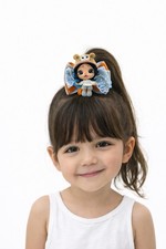 Girls Hair Bow Clip Set Cute Doll Bear Theme Gray Orange Lace Kids Accessory