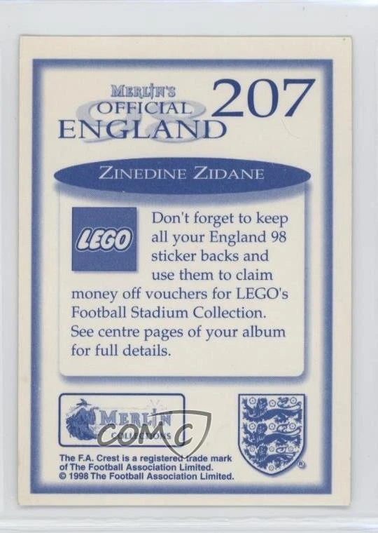 1998 Merlin's Official England Zinedine Zidane #207 - Image 2 of 2
