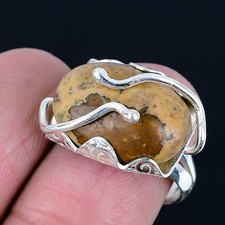 Resplendent Picture Jasper Gemstone 925 Sterling Silver Ring Size 7.5