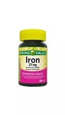 Spring Valley Iron Prenatal Health Dietary Supplement ,27mg, 250 Count.Exp:10/25