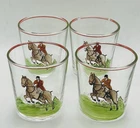 VTG Federal Glass Fox Hunt Rocks Glasses Equestrian Lowball Tumblers Set 4 MCM