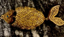 Vintage Max Factor Gold Tone Fish Solid Perfume Pendant Locket Articulated Pics