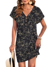 2026 Swing Dresses Womens Casual T Shirt V Neck Dress Floral Printed Tunic Sh...