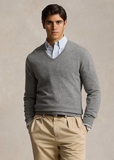 NEW Ralph Lauren Polo Gray Soft Wool V-Neck Pullover Sweater Sz S NWT 195