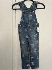 NWT Baby Gap Girls 4T 4 Years Blue Denim Overall with Floral Design - 49.95