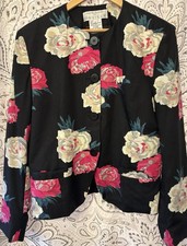 VTG Rena Rowan Suits Floral Blazer Black Pink Cream Lined Women Size 12