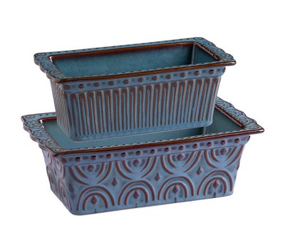 Sweejar Blue Ceramic Baking Bread Loaf Pan, 9.3x5.3 Inch Rectangular Baking Pan
