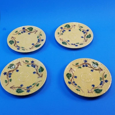 4 Tiffany & Co Brombeeren Majolika Teller gelb Korbgeflecht 8 1/4" - Bild 1 von 4