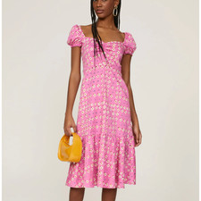 Autumn Adeigbo Pink Peasant Dress SIZE 12 Daisy Cotton Cottage USA Designer $525