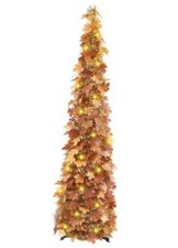 5FT Fall Pop Up Tree with 100 LED Lights Maple Leaf Tinsel Tree - 5ft Brown