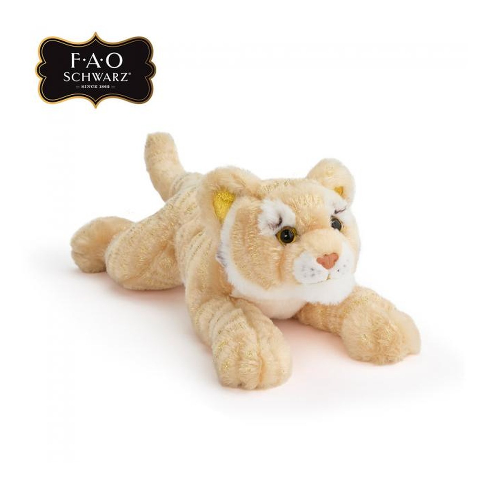 FAO Schwarz Plush Gold Tiger 38cm Lap Size Soft Stuffed Animal Toy Gift
