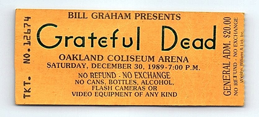 Grateful Dead Concert Ticket Stub December 30 1989 Oakland