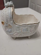 Napcoware Vintage Ceramic Pottery White Baby Buggy Planter Made By