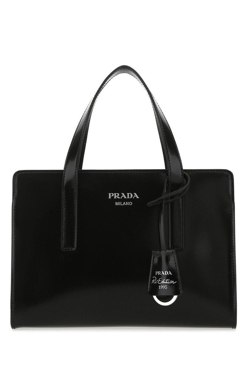 PRADA Re-Edition 1995 Black Smooth Leather Top Handle Bag New