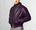 PURPLE Men's Leather Bomber Jacket Real Lambskin Flight Inspired Coat Jacket