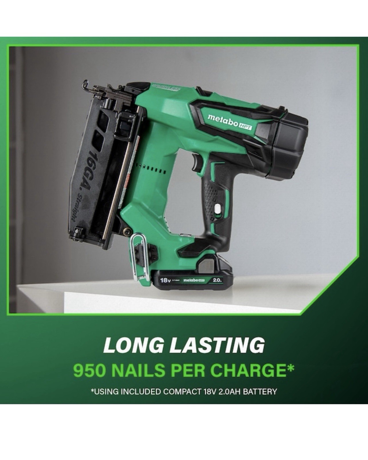 Metabo HPT NT1865DMST 18V 2.5" 16GA Cordless Finish Nailer w/Battery,Charger,Bag