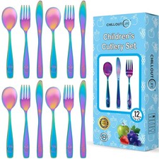 12 Piece Stainless Steel Kids Silverware Set - Child and Toddler Safe Flatwar...