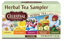 Celestial Seasonings Herbal Tea Sampler Variety Pack, Caffeine Free, 18 Tea Bags