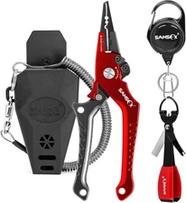 SAMSFX Aluminum Fishing 7'' Split Ring Nose, Gray & Red Handle 
