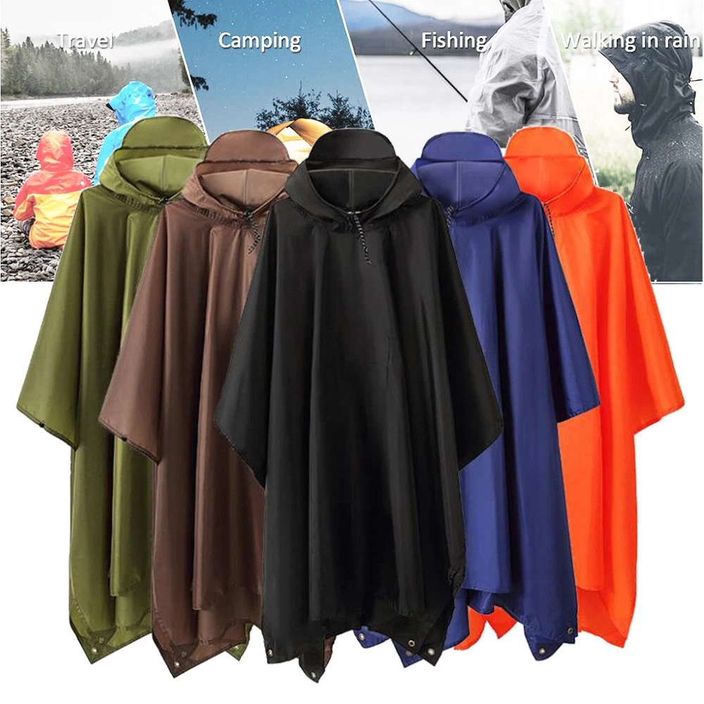 Waterproof Poncho Adult Reusable Raincoat Outdoor Hiking Camping Cycling Travel