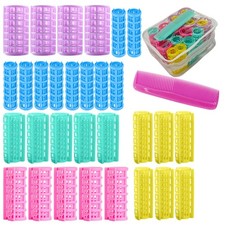 30Pcs Plastic Hair Curlers Set, Snap on Small, Medium, Large 5 sizes , Rose