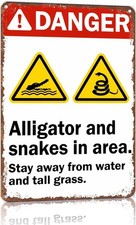 Vintage Danger Warning Alligator Snakes Tin Metal Signs Home D cor 8x12