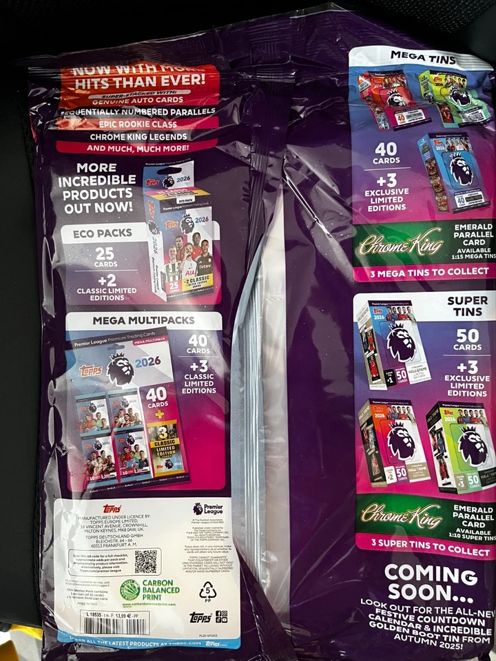 CLASSEUR EMPTY CLASSEUR BINDER TOPPS PREMIER LEAGUE 2026 3 LIMITED + 1 PACKET - Photo 2/2