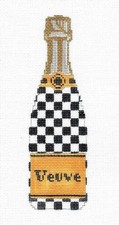 "Veuve" Champagne Bottle in Mackenzie Check HP Needlepoint Canvas C'ate La Vie