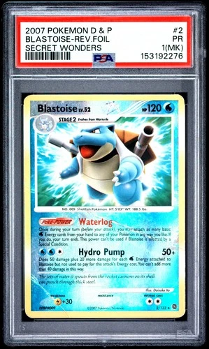 2007 POKEMON DIAMOND & PEARL SECRET WONDERS #2 BLASTOISE-REVERSE FOIL PSA 1