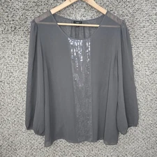Talbots Top Womens 14 Gray Sheer Sequined Scoop Neck Blouse Casual Ladies