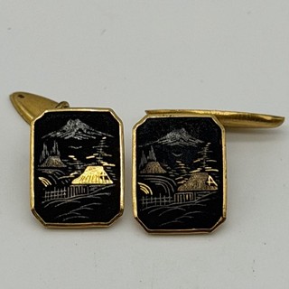 Vintage Japanese Damascene 24K Gold Cufflinks