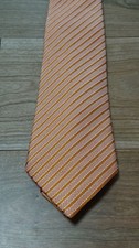 New Unused Salvatore Ferragamo Neck Tie Orange Pink Stripe 100%Silk Italy