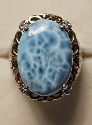 Chuck Clemency STS 925 Larimar Statement Ring 12,9 g 22 x 15 mm Größe 8 5 mm Rise