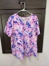 Scrubstar XL Pink Purple Tie Dye Scrub Top V-Neck Nurse Vet Tech