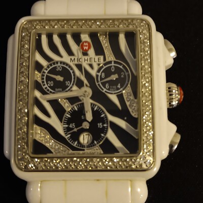 Michele White Ceramic and Silver Diamond-Accent Chronograph Watch Michele Chronograph Deco White Ceramic Zebra Dial Diamond  main image 3