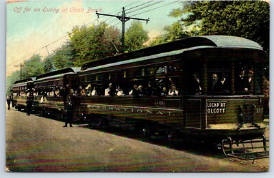 Postcard New York Lockport Olcott Beach InternationalTrolley Interurban Cars